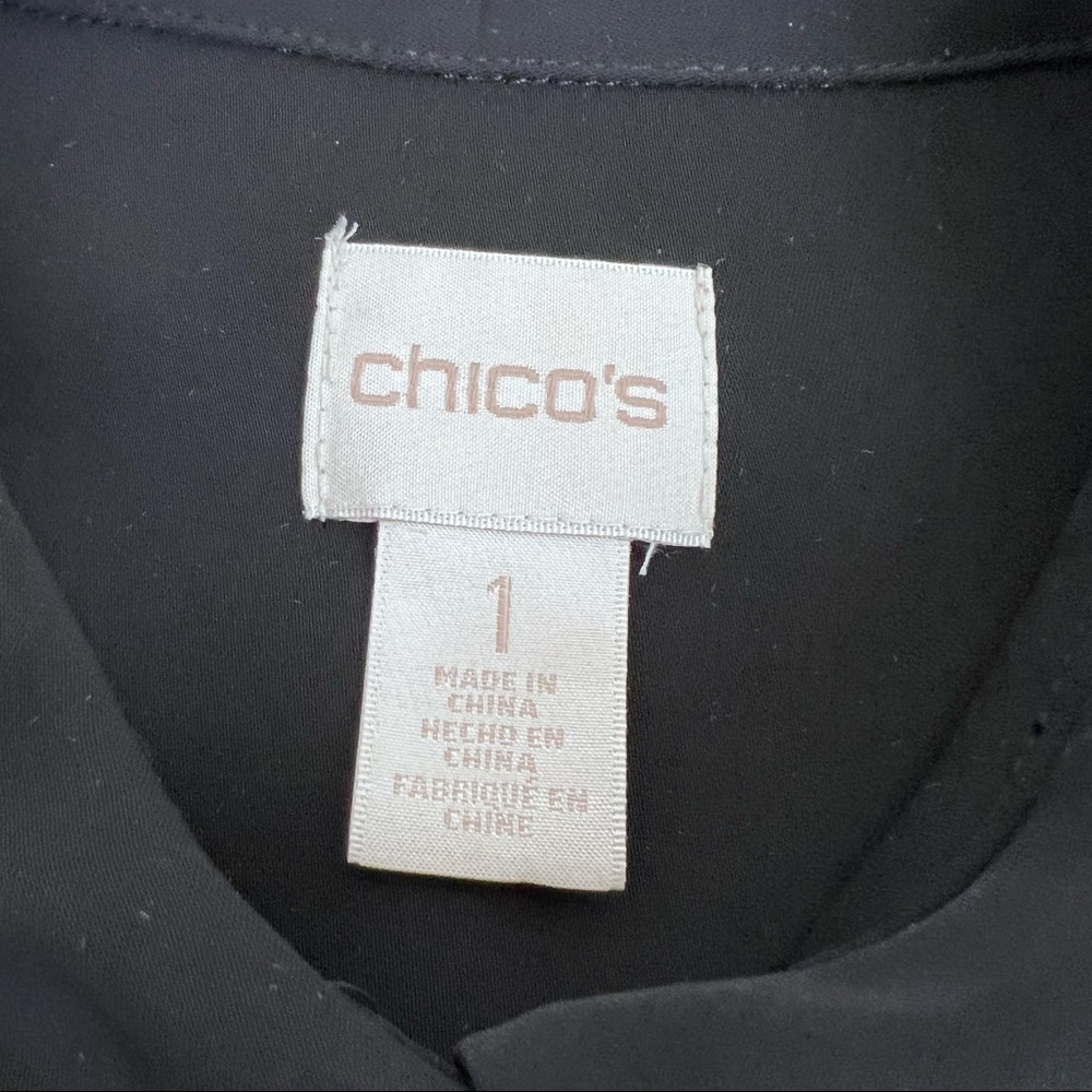 Chico’s Black Long Sleeve Ruffle Button Down Blouse. Size 1 - Picture 5 of 13